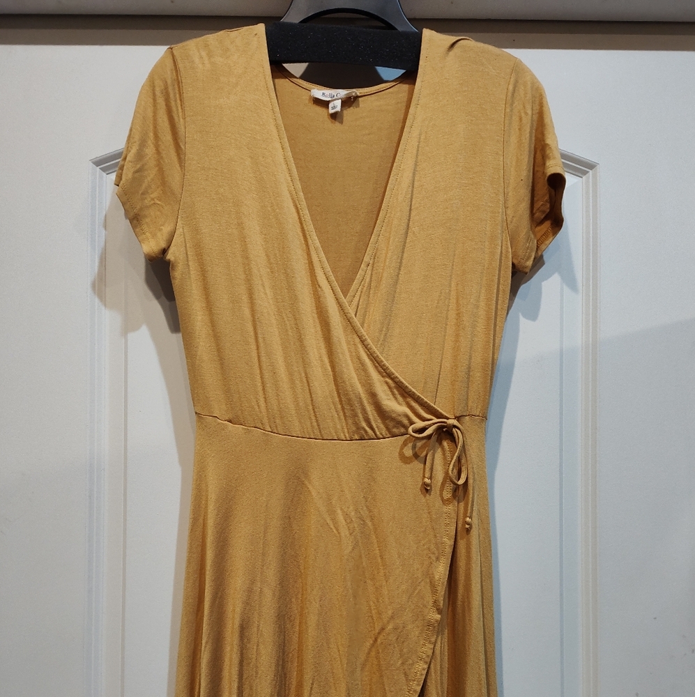 Rolla Coster Gold Tie Front Midi Dress V-Neck
